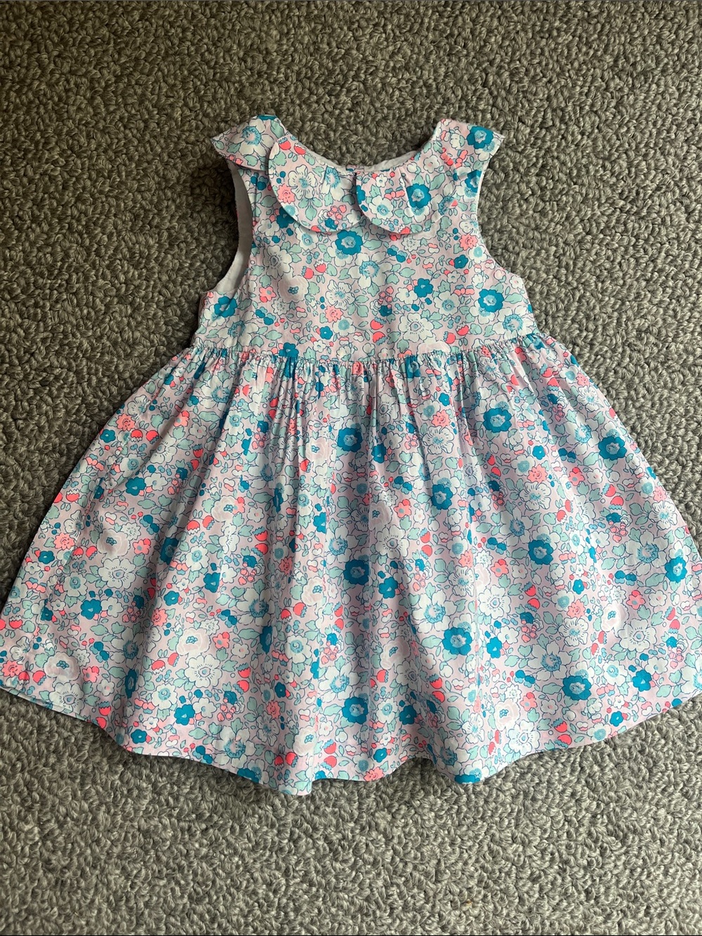 Jacadi Pink & Blue Floral Peter Pan Collar Dress